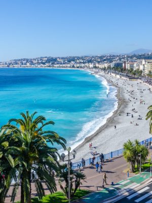 Front view of the Mediterranean sea, bay of Angels, Nice, France